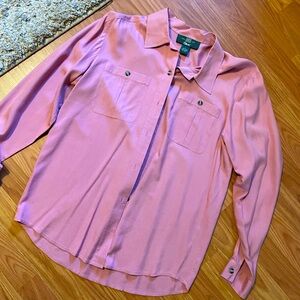 Orvis 100% Silk Pink Button up Blouse Medium